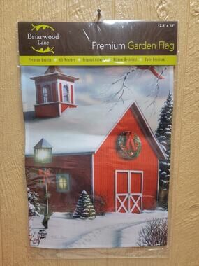 Briarwood Lane As Winter Calls House Flag Barn Cardinal Snowy 12.5" x 18"